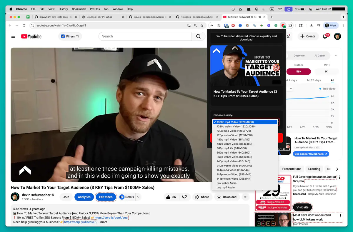 Youtube Video Downloader on a YouTube Shorts page