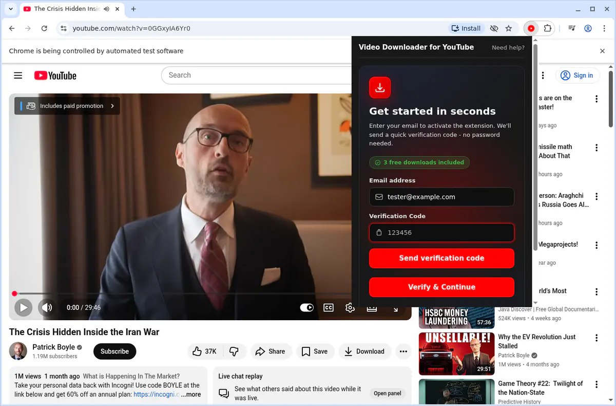 Download complete notification with file details